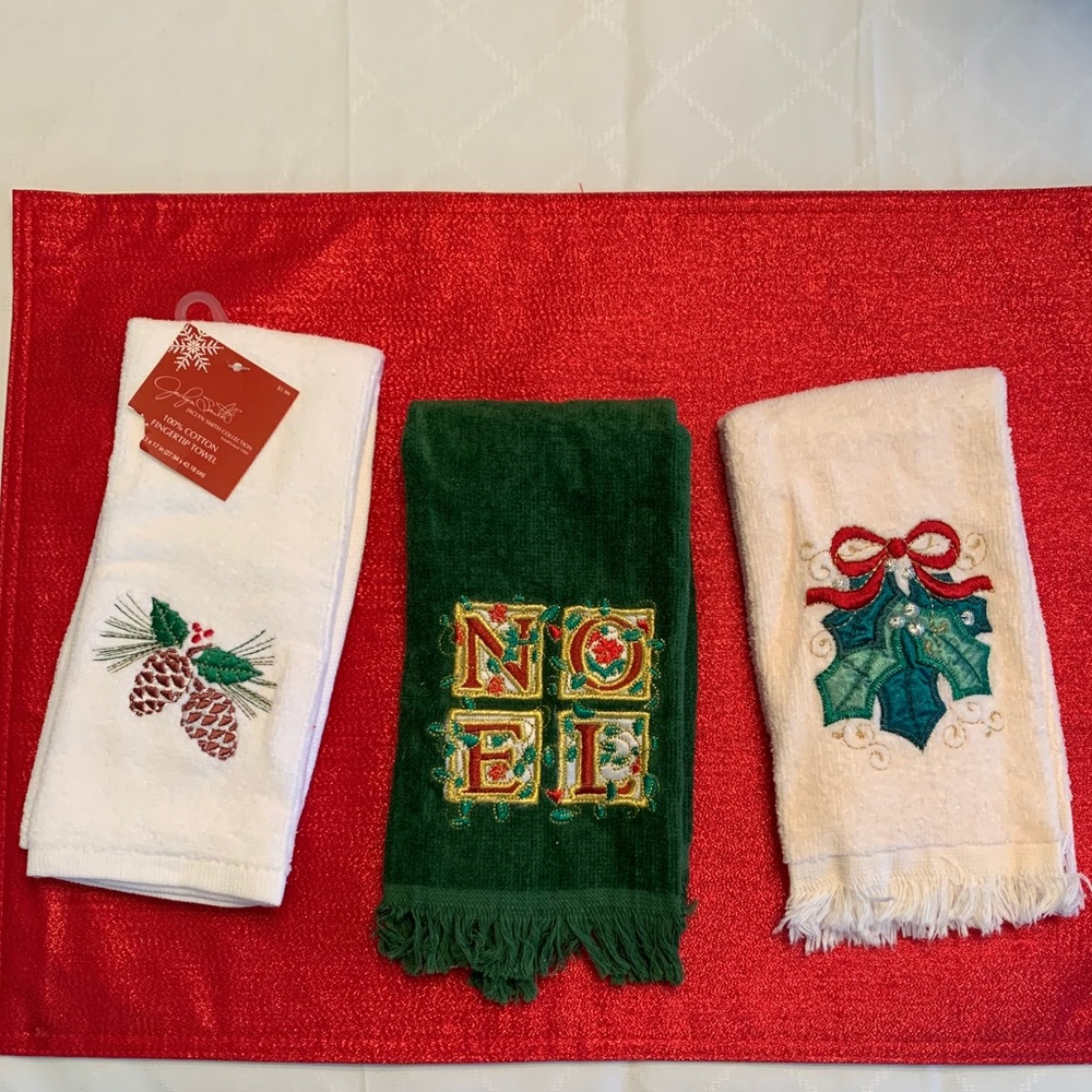 3 small decorative Christmas towels